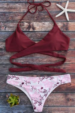Coquette Aesthetic Tiny Floral Halter Wrap Bikini Set