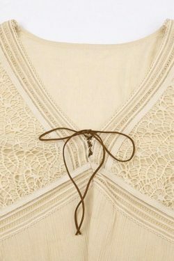 Coquette Aesthetic Tribal Cutout V-Neck Flared Sleeve Blouse - Y2K Fashion Statement