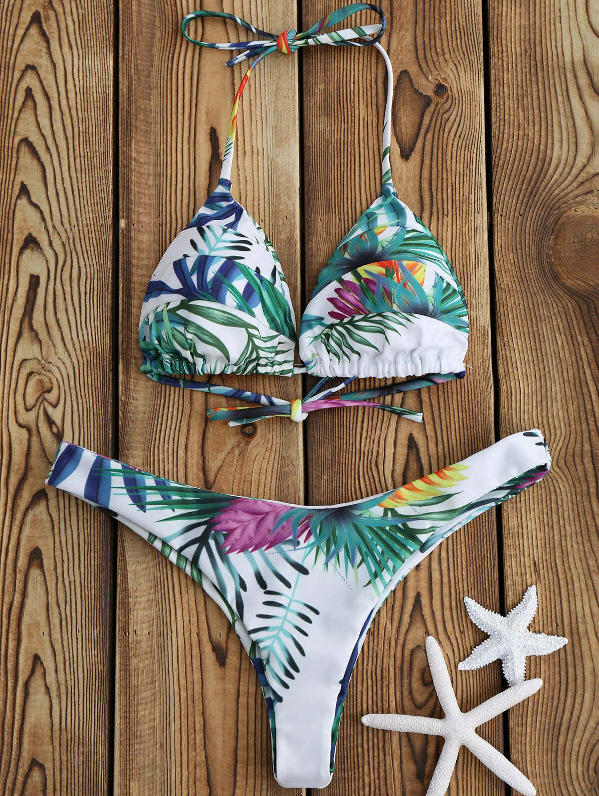 Coquette Aesthetic Tropical Palm Print Thong Bikini Set Coquette Aesthetic Tropical Palm Print Thong Bikini Set
