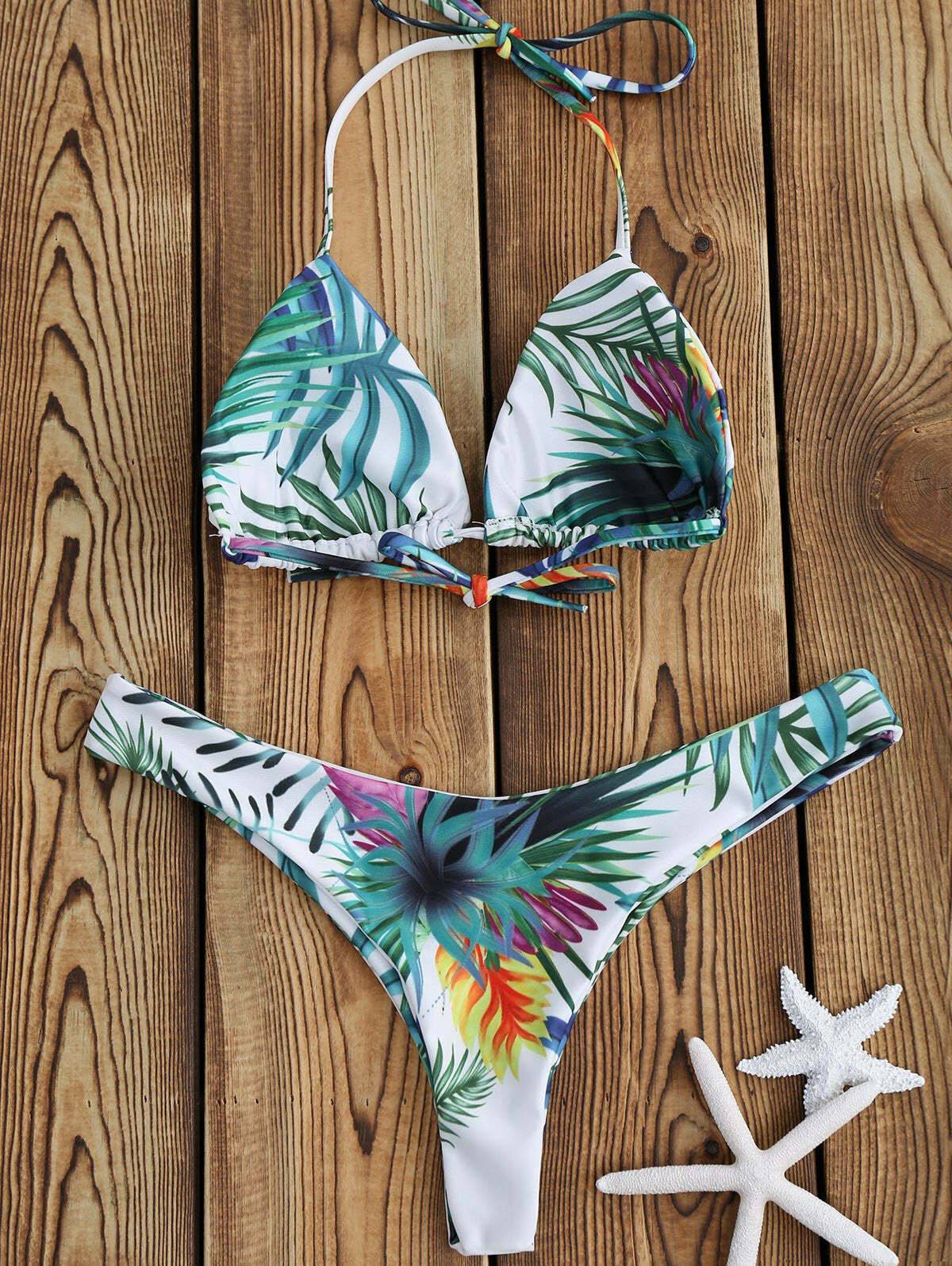 Coquette Aesthetic Tropical Palm Print Thong Bikini Set Coquette Aesthetic Tropical Palm Print Thong Bikini Set