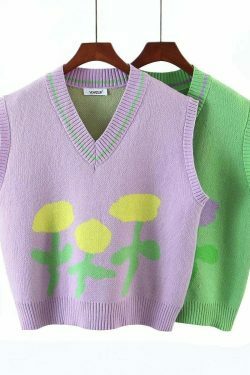 Coquette Aesthetic Tulip Knit Vest - Y2K Fashion Women's Clothing for Grunge and Pastel Goth Style