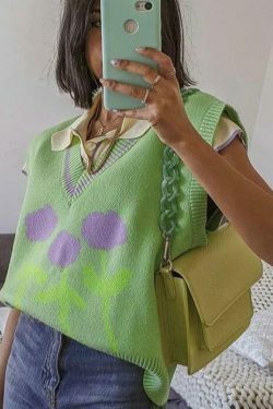 Coquette Aesthetic Tulip Knit Vest - Y2K Fashion Women's Clothing for Grunge and Pastel Goth Style