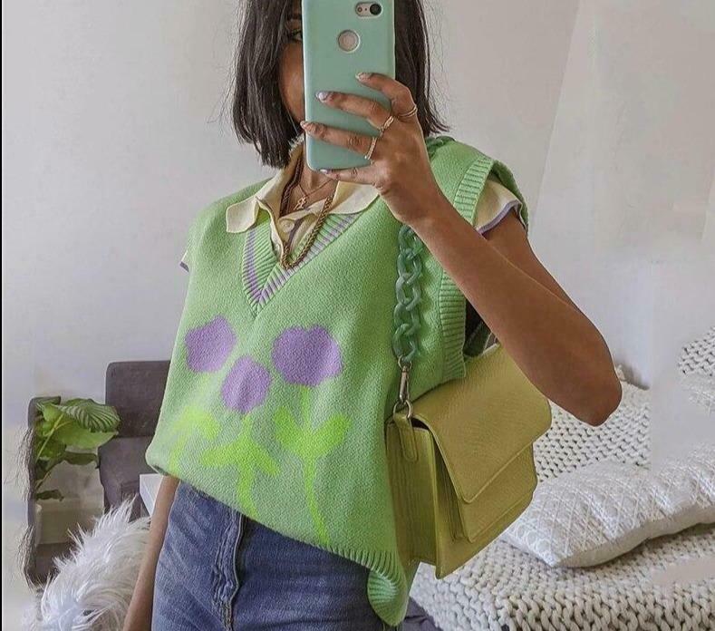 Coquette Aesthetic Tulip Knit Vest - Y2K Fashion Women's Clothing for Grunge and Pastel Goth Style Coquette Aesthetic Tulip Knit Vest - Y2K Fashion Women's Clothing for Grunge and Pastel Goth Style