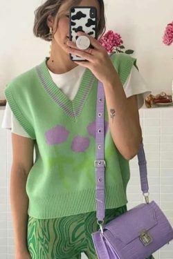 Coquette Aesthetic Tulip Knit Vest - Y2K Fashion Women's Clothing for Grunge and Pastel Goth Style