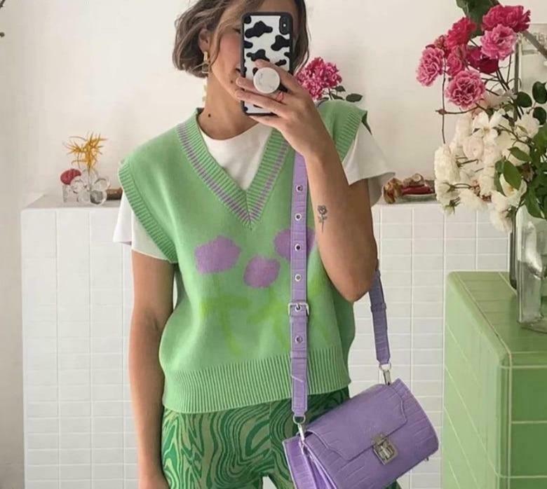 Coquette Aesthetic Tulip Knit Vest - Y2K Fashion Women's Clothing for Grunge and Pastel Goth Style Coquette Aesthetic Tulip Knit Vest - Y2K Fashion Women's Clothing for Grunge and Pastel Goth Style