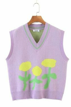 Coquette Aesthetic Tulip Knit Vest - Y2K Fashion Women's Clothing for Grunge and Pastel Goth Style