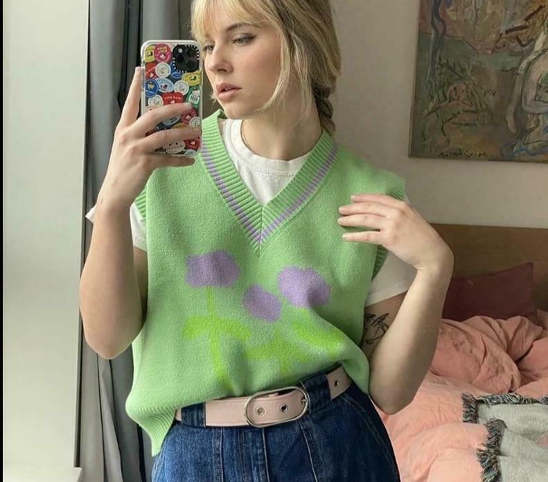 Coquette Aesthetic Tulip Knit Vest - Y2K Fashion Women's Clothing for Grunge and Pastel Goth Style Coquette Aesthetic Tulip Knit Vest - Y2K Fashion Women's Clothing for Grunge and Pastel Goth Style