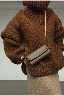 Coquette Aesthetic Turtleneck Knitted Pullover for Y2K Fashionistas