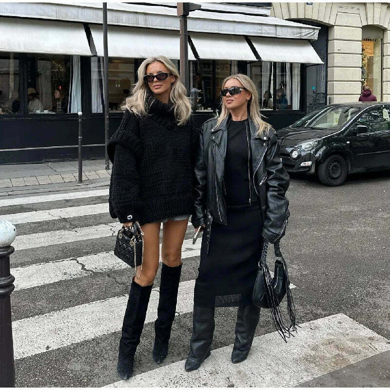 Coquette Aesthetic Turtleneck Knitted Pullover for Y2K Fashionistas Coquette Aesthetic Turtleneck Knitted Pullover for Y2K Fashionistas