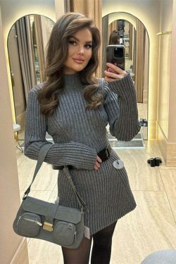 Coquette Aesthetic Turtleneck Sweater Dress - Y2K Fashion - Grunge Style -