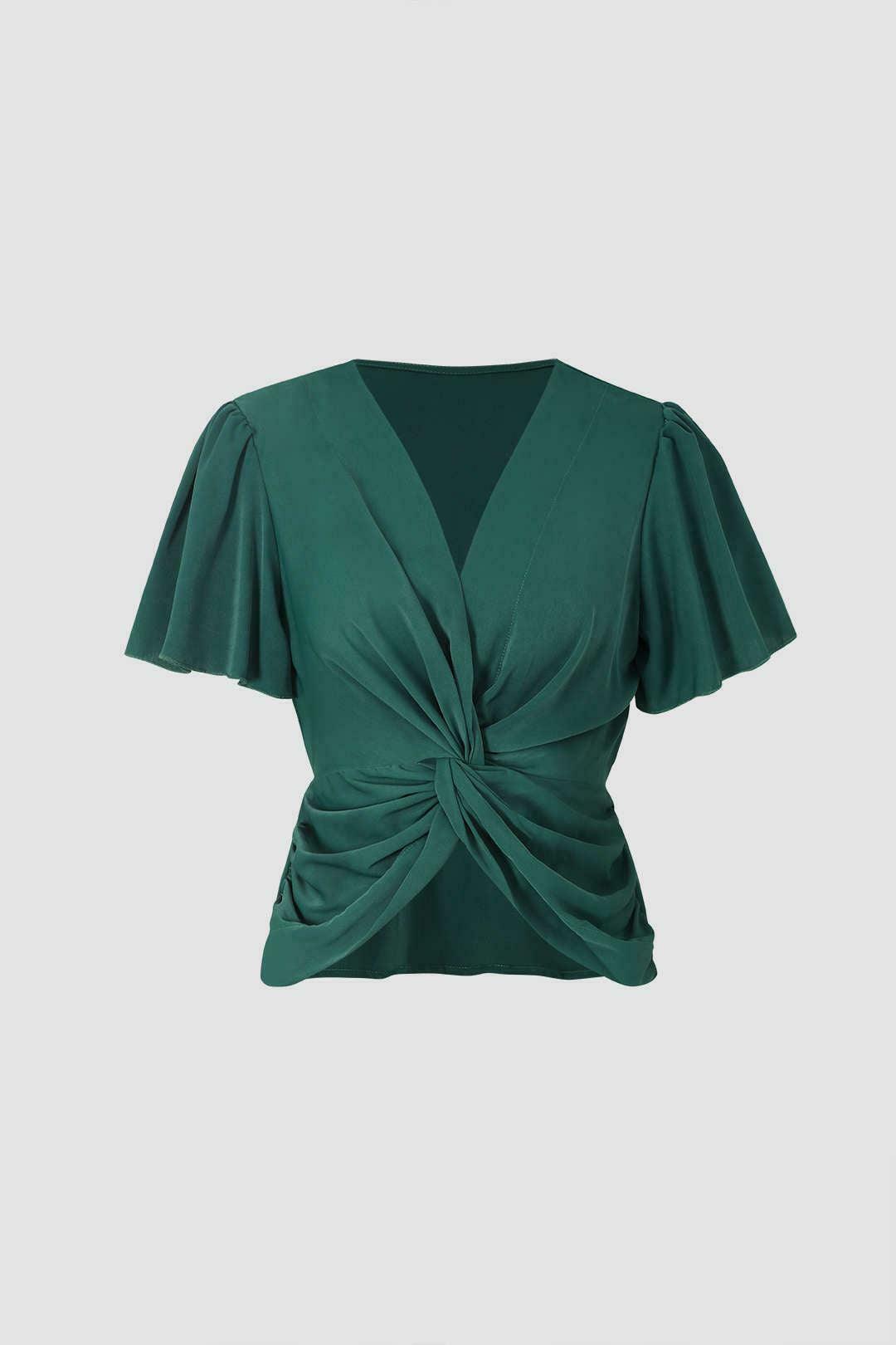 Coquette Aesthetic Twist Detail Flutter Sleeve Blouse Coquette Aesthetic Twist Detail Flutter Sleeve Blouse