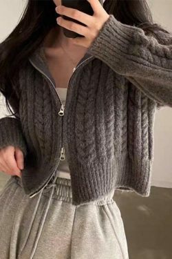 Coquette Aesthetic Twist Double Zipper Short Cardigan