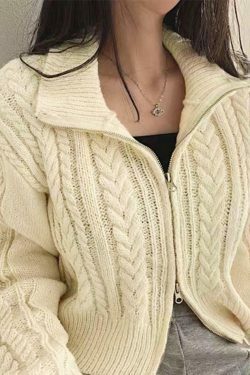 Coquette Aesthetic Twist Double Zipper Short Cardigan