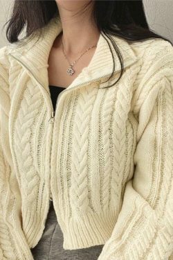 Coquette Aesthetic Twist Double Zipper Short Cardigan