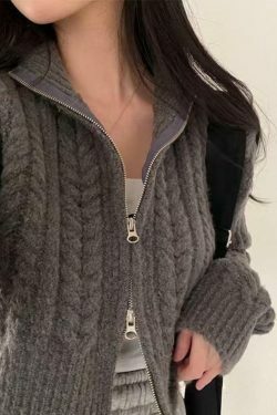 Coquette Aesthetic Twist Double Zipper Short Cardigan