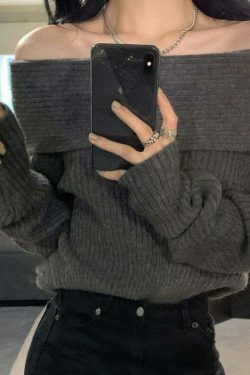 Coquette Aesthetic Urban Utopia Slash Neck Pullover