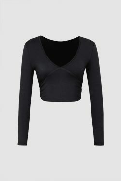 Coquette Aesthetic V-Neck Crop Top: Y2K Fashion with Grunge & Pastel Goth Vibes