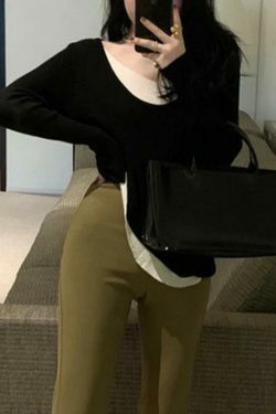 Coquette Aesthetic V-Neck Fake Two-Piece Knit Sweater