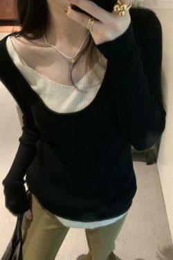 Coquette Aesthetic V-Neck Fake Two-Piece Knit Sweater