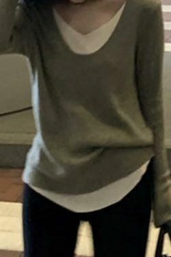 Coquette Aesthetic V-Neck Fake Two-Piece Knit Sweater