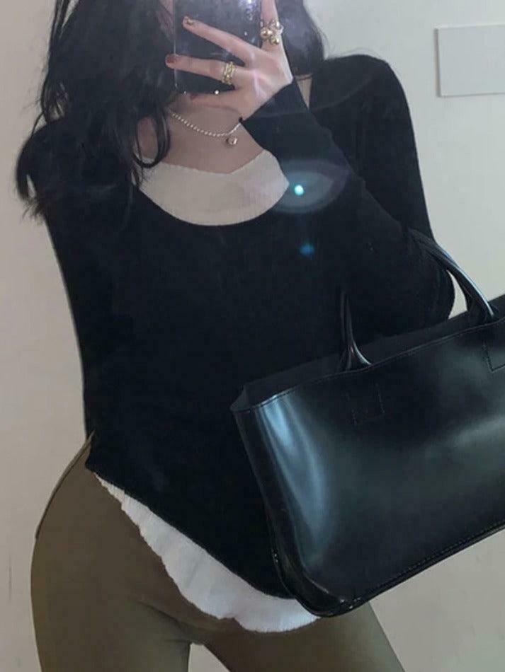 Coquette Aesthetic V-Neck Fake Two-Piece Knit Sweater Coquette Aesthetic V-Neck Fake Two-Piece Knit Sweater