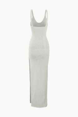 Coquette Aesthetic V-Neck Knit Cover Up Dress - Y2K Fashion Outfit with Slit Detail