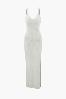 Coquette Aesthetic V-Neck Knit Cover Up Dress - Y2K Fashion Outfit with Slit Detail