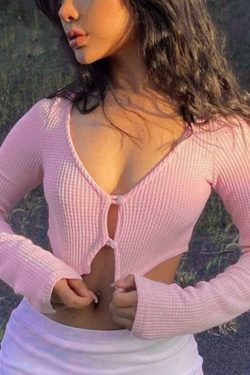 Coquette Aesthetic V-Neck Knit Sweater - Y2K Fashion Staple for Women's Unique Style