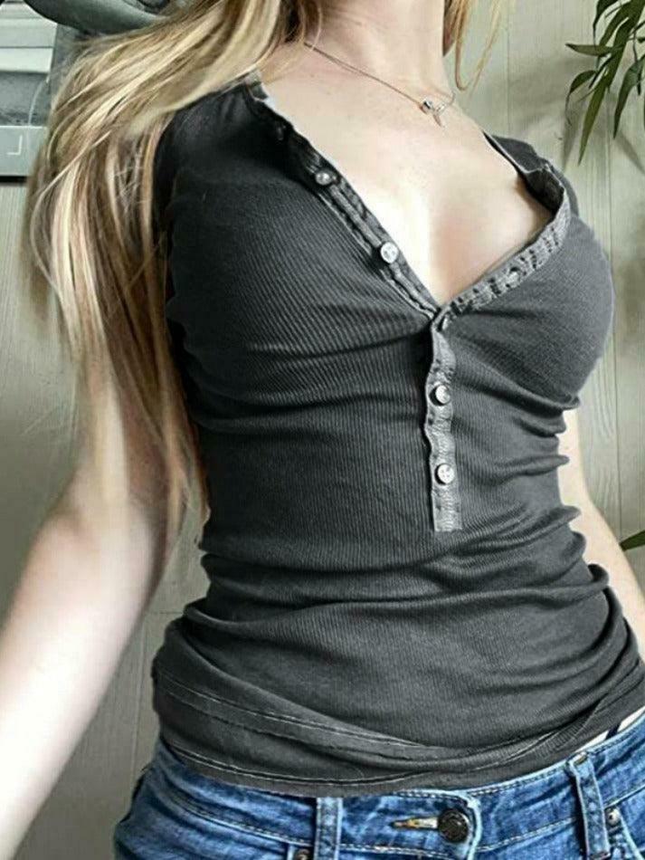 Coquette Aesthetic V-Neck Knit Top in Solid Color - Y2K Fashion Statement