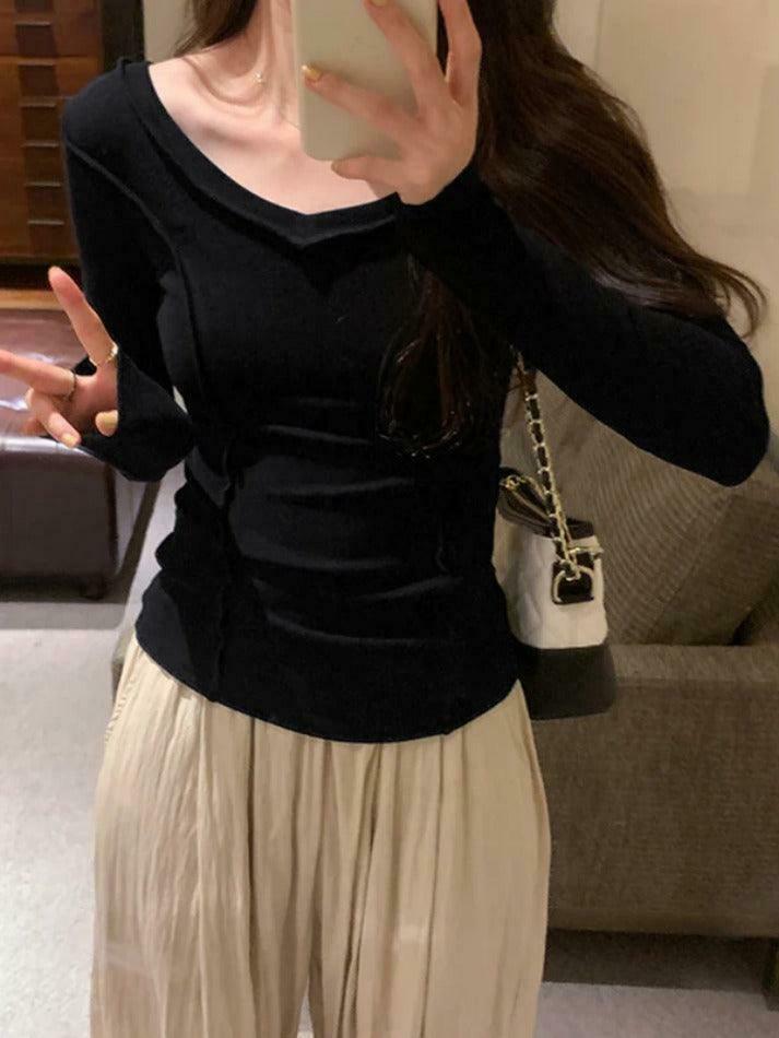 Coquette Aesthetic V-Neck Knit Top: Y2K Fashion, Grunge & Pastel Goth Vibes