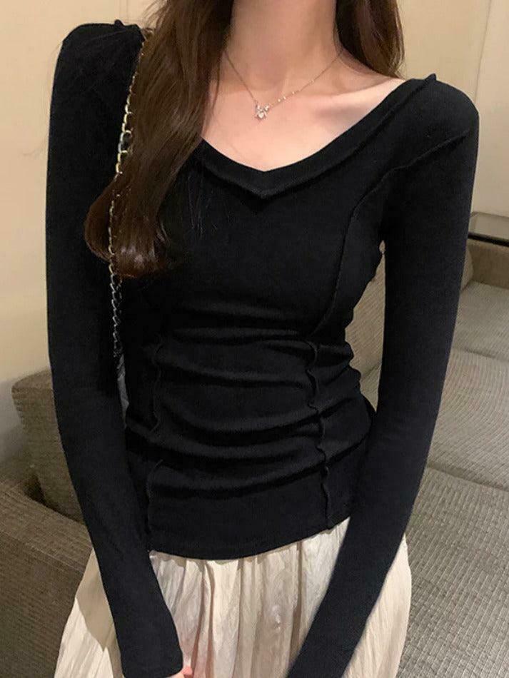 Coquette Aesthetic V-Neck Knit Top: Y2K Fashion, Grunge & Pastel Goth Vibes