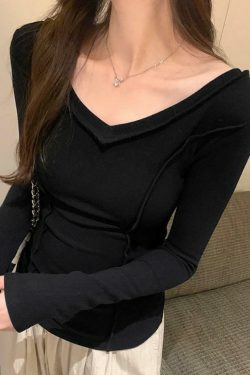 Coquette Aesthetic V-Neck Knit Top: Y2K Fashion, Grunge & Pastel Goth Vibes