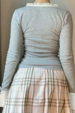 Coquette Aesthetic V-Neck Lace Bow Flare Sleeve Knit Sweater