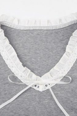 Coquette Aesthetic V-Neck Lace Bow Flare Sleeve Knit Sweater