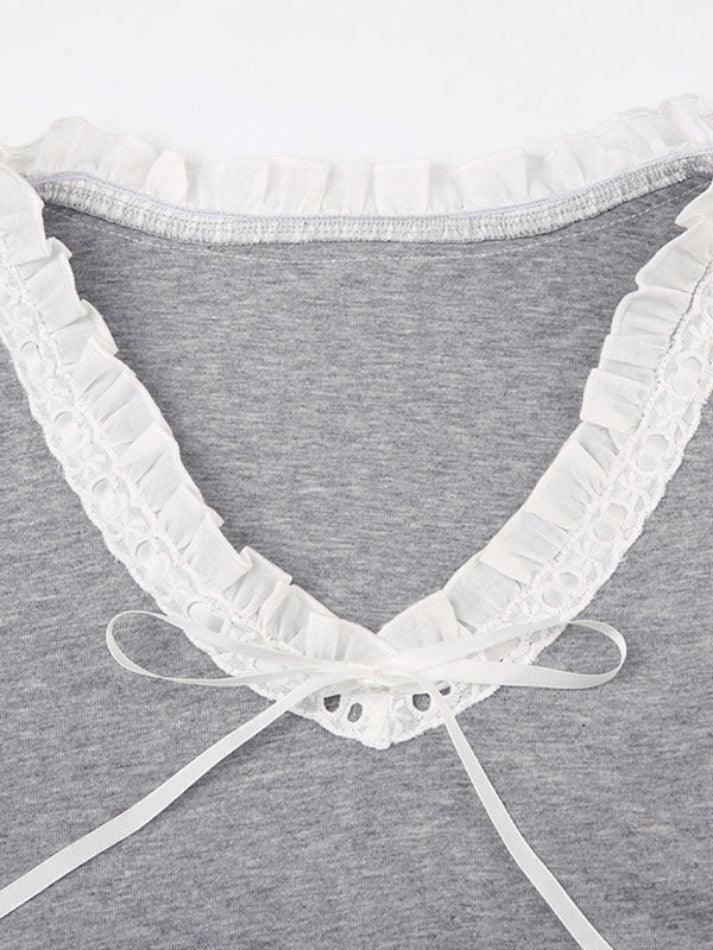 Coquette Aesthetic V-Neck Lace Bow Flare Sleeve Knit Sweater Coquette Aesthetic V-Neck Lace Bow Flare Sleeve Knit Sweater