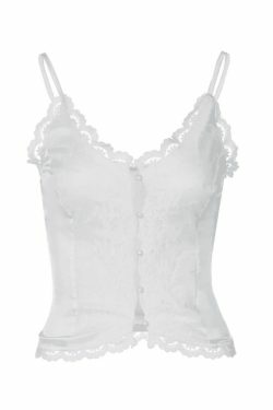 Coquette Aesthetic V-Neck Lace Embroidery Cami Top