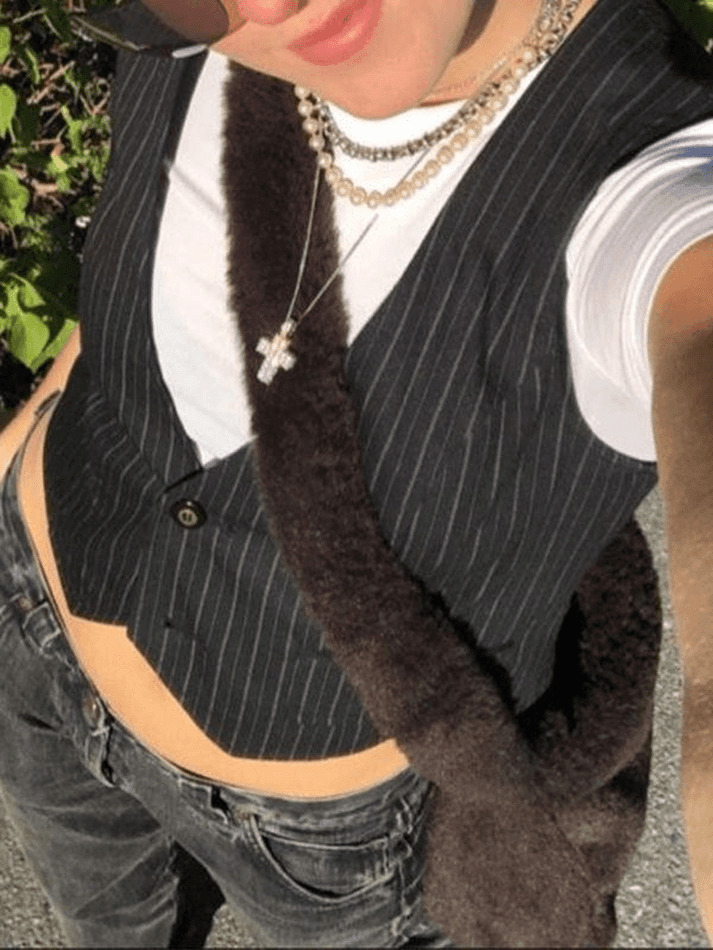 Coquette Aesthetic V-Neck Pinstriped Button Corset Top Coquette Aesthetic V-Neck Pinstriped Button Corset Top