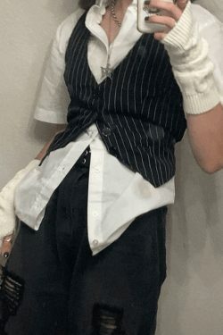 Coquette Aesthetic V-Neck Pinstriped Button Corset Top