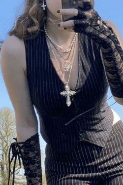 Coquette Aesthetic V-Neck Pinstriped Button Corset Top