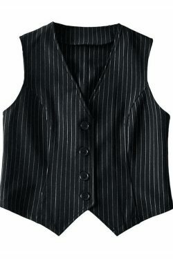 Coquette Aesthetic V-Neck Pinstriped Button Corset Top