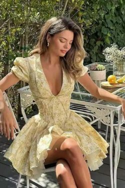 Coquette Aesthetic V-Neck Pleated Dress - Y2K Fashion Statement