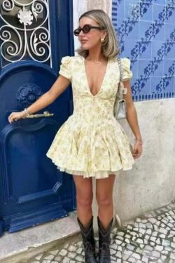 Coquette Aesthetic V-Neck Pleated Dress - Y2K Fashion Statement