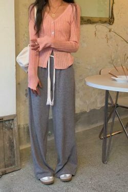 Coquette Aesthetic V-Neck Ribbed Thin Long Sleeve Knit Sweater