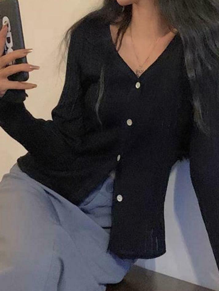 Coquette Aesthetic V-Neck Ribbed Thin Long Sleeve Knit Sweater Coquette Aesthetic V-Neck Ribbed Thin Long Sleeve Knit Sweater