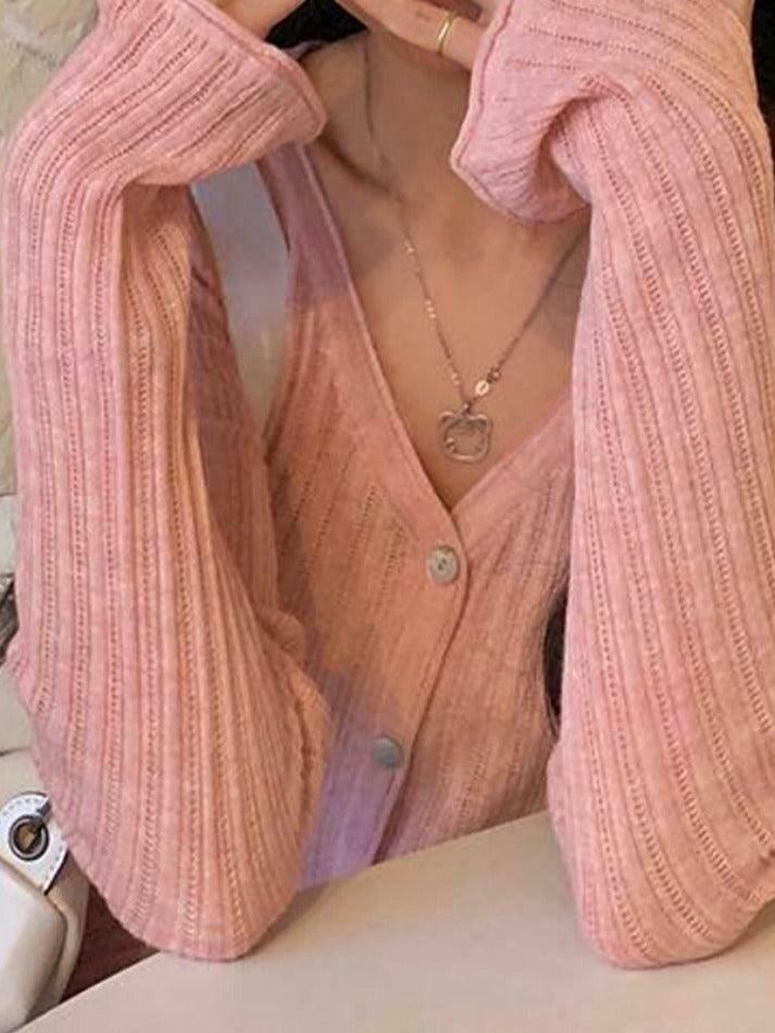 Coquette Aesthetic V-Neck Ribbed Thin Long Sleeve Knit Sweater Coquette Aesthetic V-Neck Ribbed Thin Long Sleeve Knit Sweater