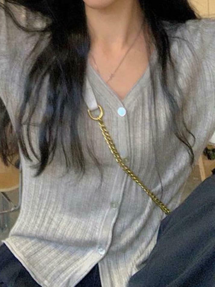 Coquette Aesthetic V-Neck Ribbed Thin Long Sleeve Knit Sweater Coquette Aesthetic V-Neck Ribbed Thin Long Sleeve Knit Sweater