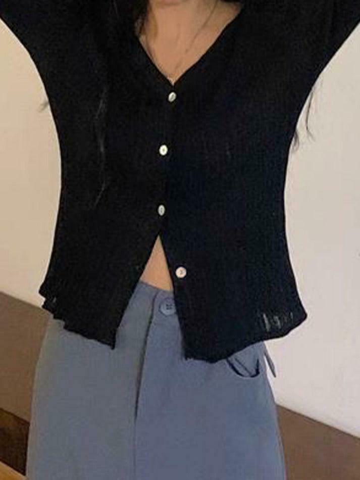 Coquette Aesthetic V-Neck Ribbed Thin Long Sleeve Knit Sweater Coquette Aesthetic V-Neck Ribbed Thin Long Sleeve Knit Sweater