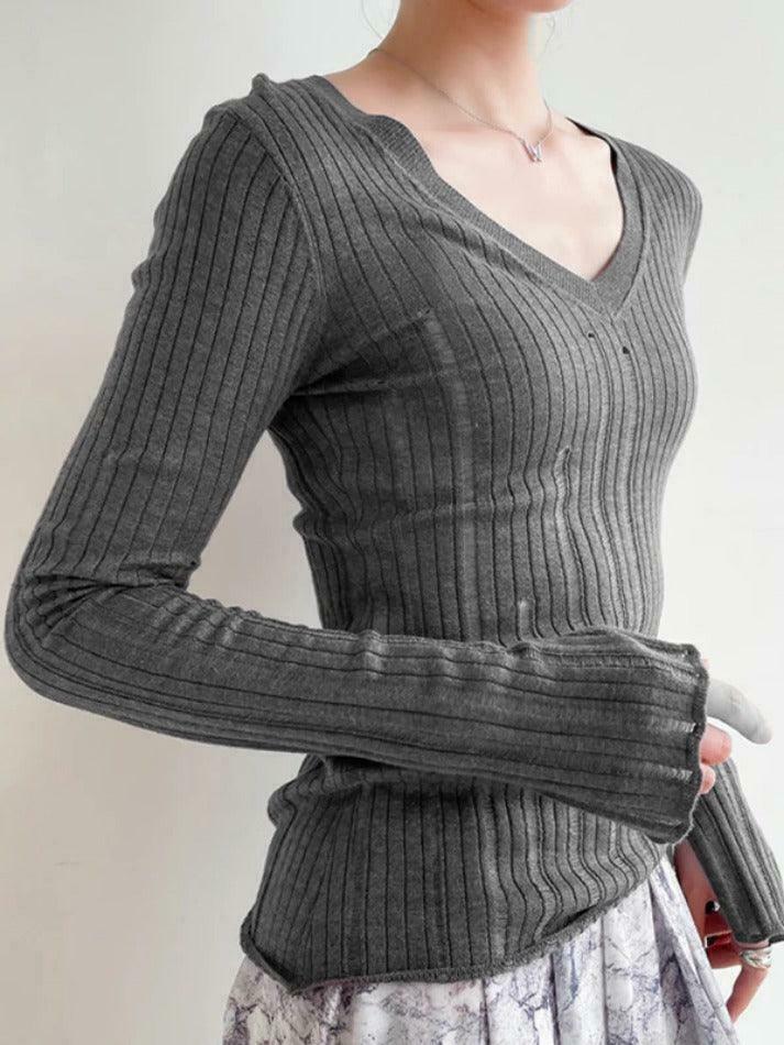 Coquette Aesthetic V-Neck Slim Cutout Long Sleeve Knit Sweater Coquette Aesthetic V-Neck Slim Cutout Long Sleeve Knit Sweater