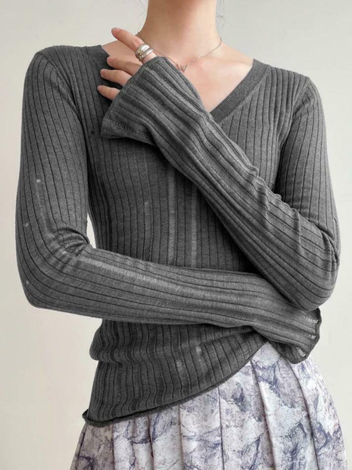 Coquette Aesthetic V-Neck Slim Cutout Long Sleeve Knit Sweater Coquette Aesthetic V-Neck Slim Cutout Long Sleeve Knit Sweater