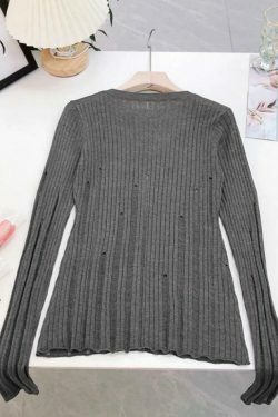 Coquette Aesthetic V-Neck Slim Cutout Long Sleeve Knit Sweater